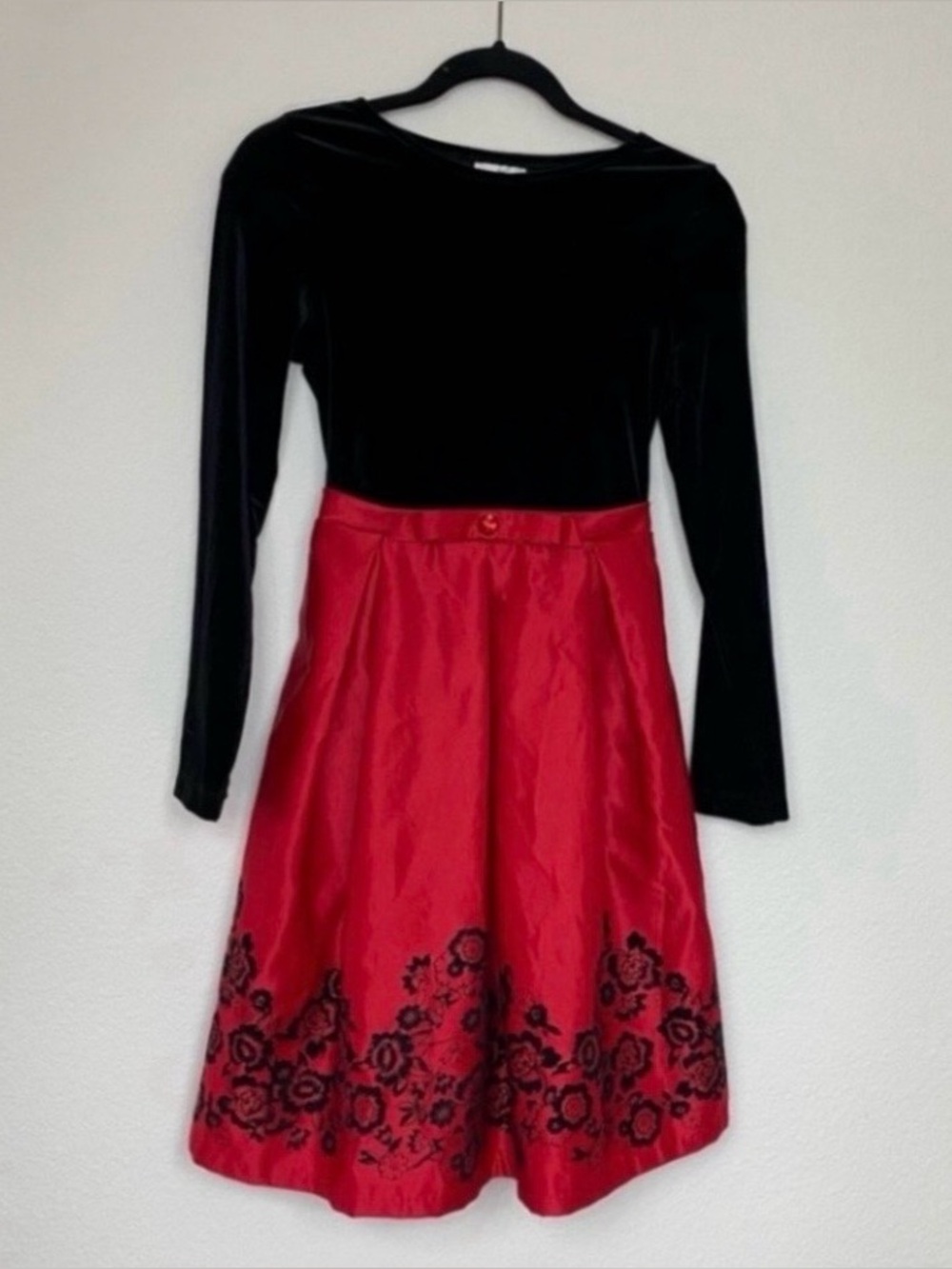 Rare Editions Girls Black Velvet Red Tulle Holiday Party Dress Size 7 XS Classic